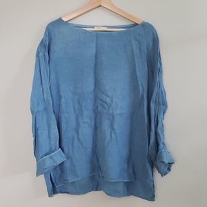 Eileen Fisher Chambray Boat Neck Top